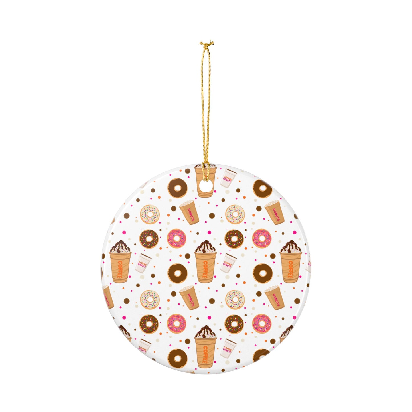 Ceramic Ornaments (2-Side Print) - Dunkin Lovers, Holiday Decor, Christmas Tree Decoration, Gift for Coffee Drinkers, Ornamental Keepsake