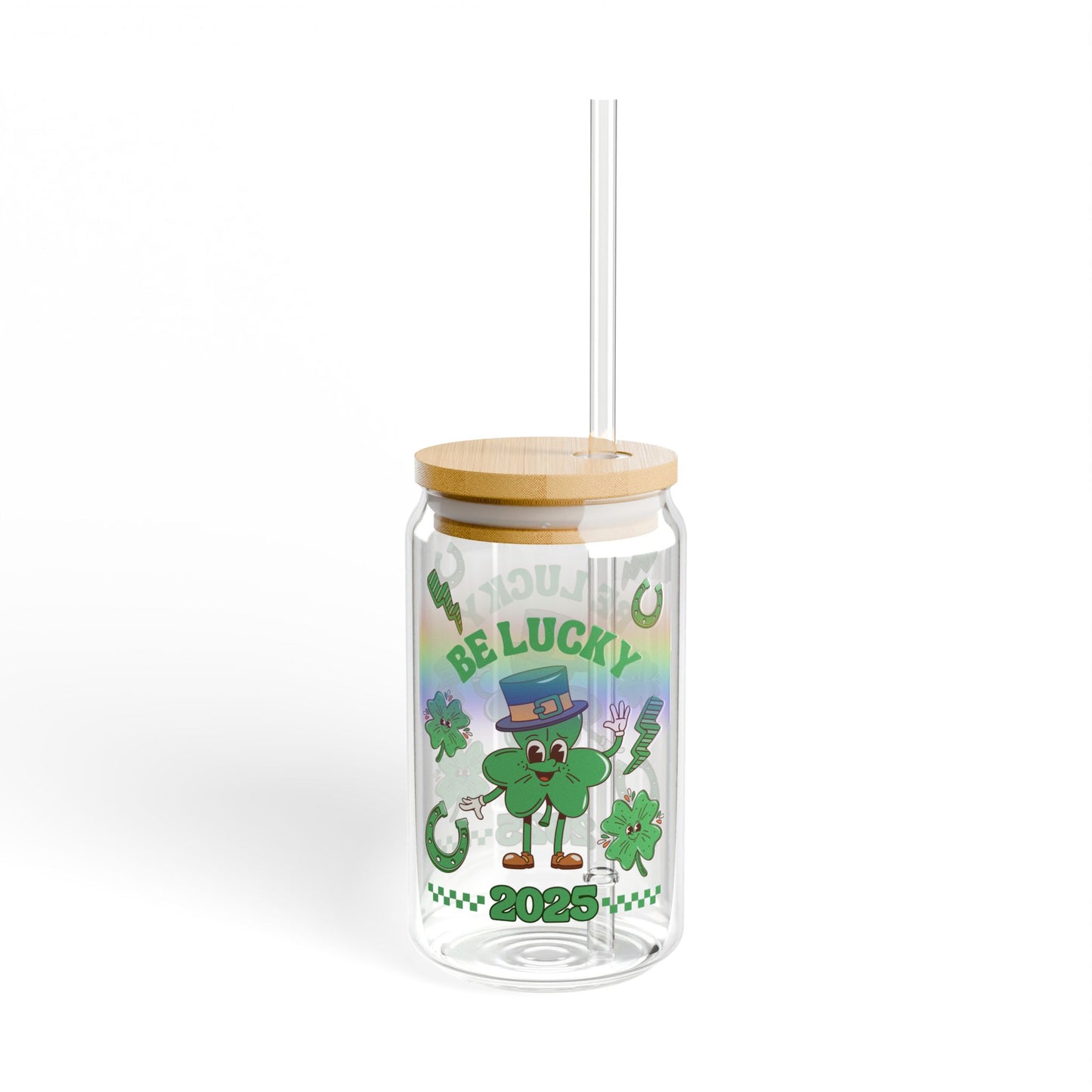 Sipper Glass - St Patrick's Day 2025 Lucky Charms, Lucky Irish Beer Mug, Shamrock Drinking Cup, Holiday Party Glassware, Clover Pint Glass