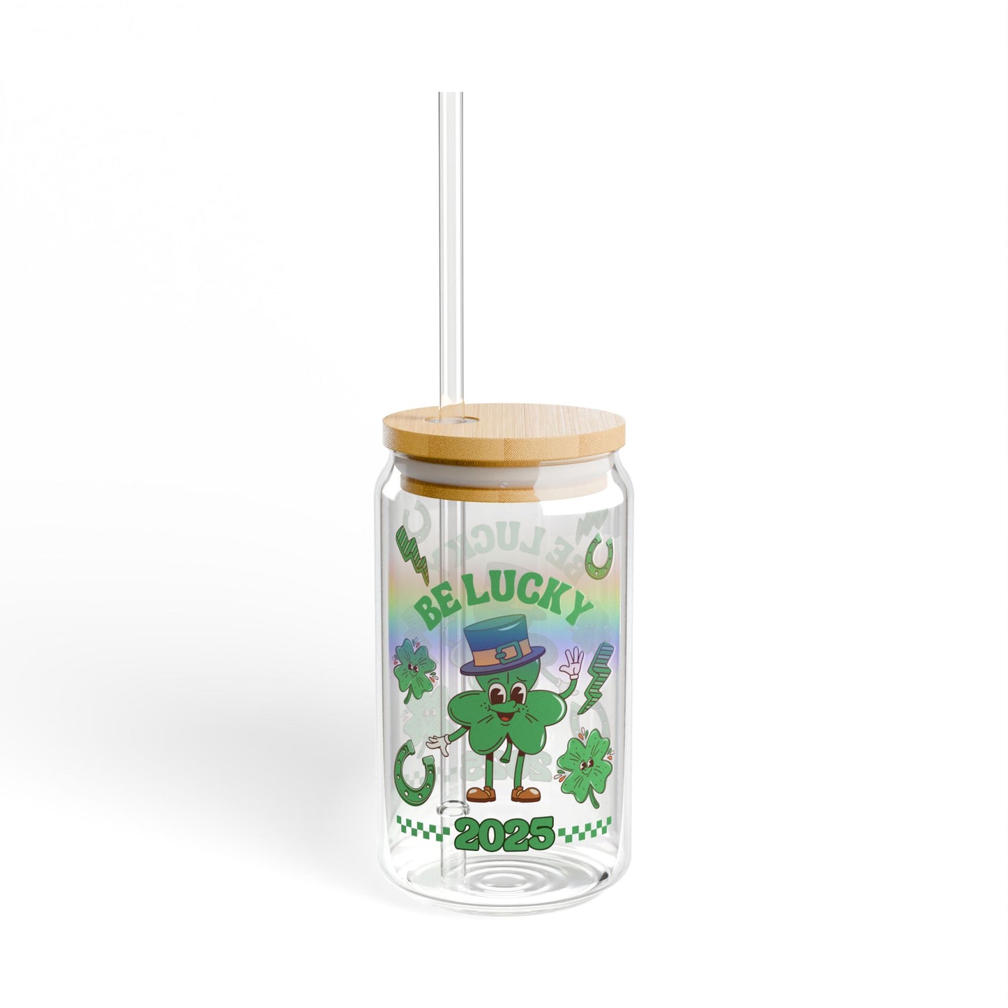 Sipper Glass - St Patrick's Day 2025 Lucky Charms, Lucky Irish Beer Mug, Shamrock Drinking Cup, Holiday Party Glassware, Clover Pint Glass
