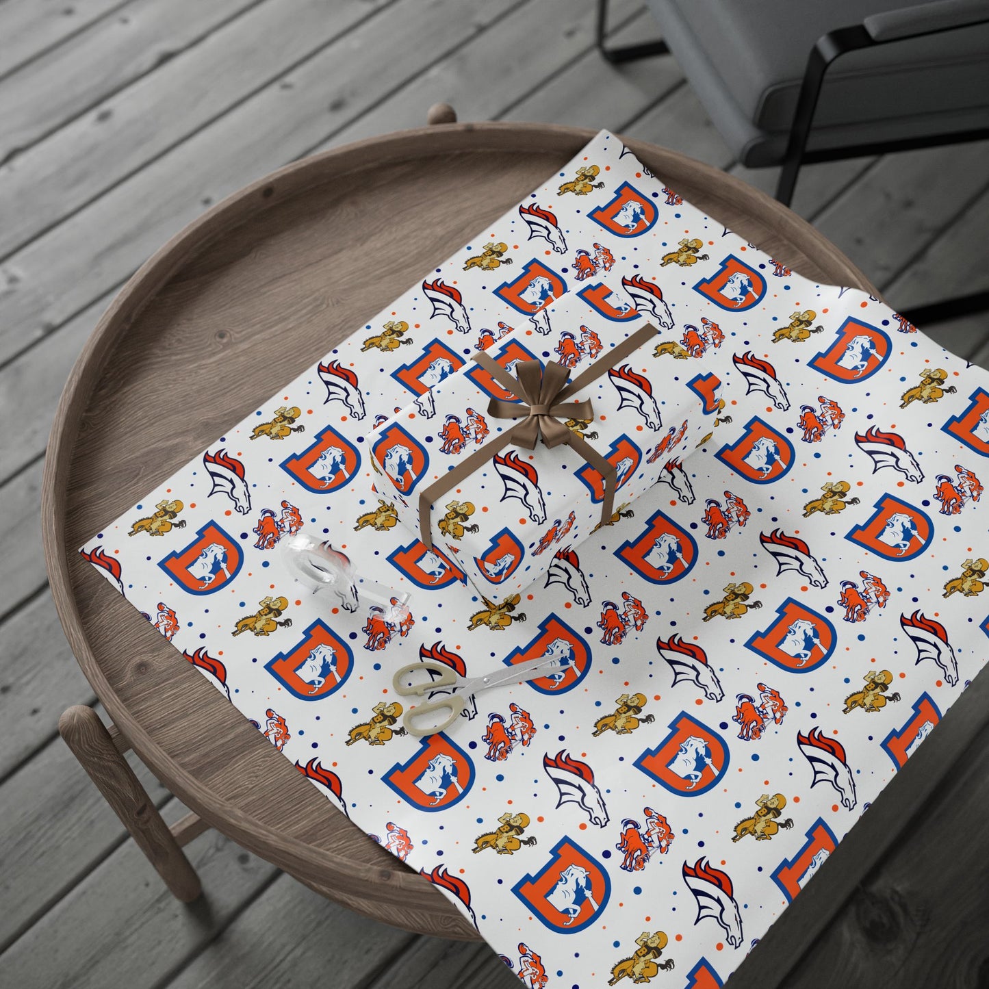 Denver Broncos logo evolution wrapping paper