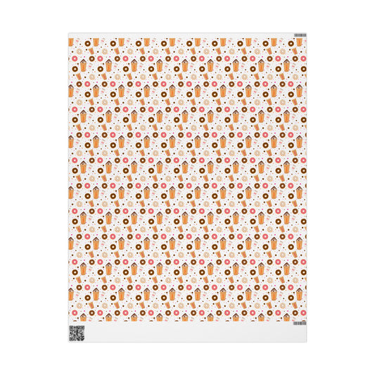 Dunkin Donuts Lover Wrapping Paper | Donut Coffee Pattern Gift Wrap