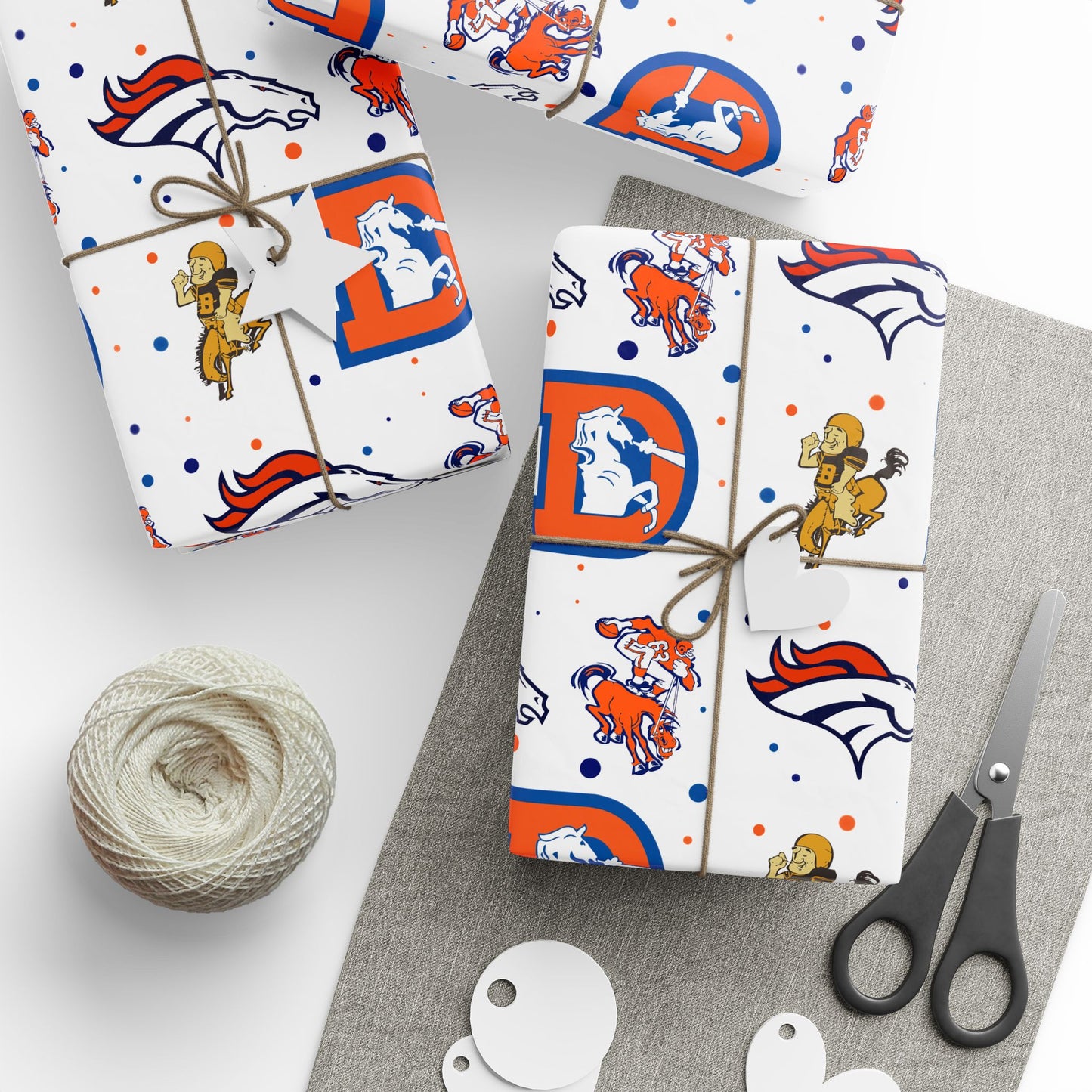 Denver Broncos logo evolution wrapping paper