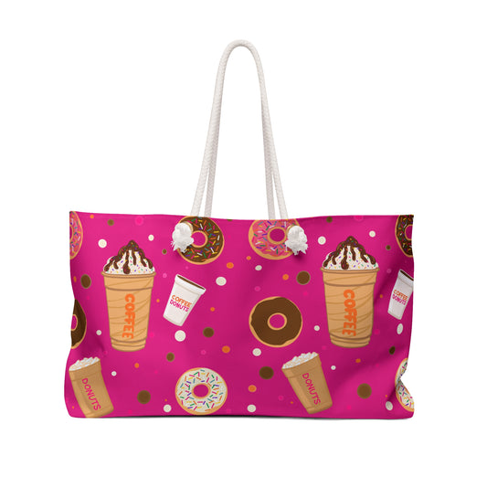 Dunkin Lovers Weekender Bag, Travel Tote, Overnight Bag, Carry On Duffle, Coffee Themed Purse, Gift for Coffee Enthusiasts