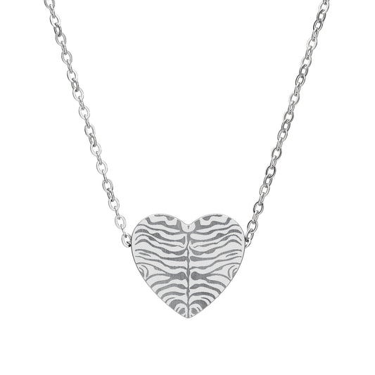 Zebra Print Heart Necklace Engraving | Heart Necklace