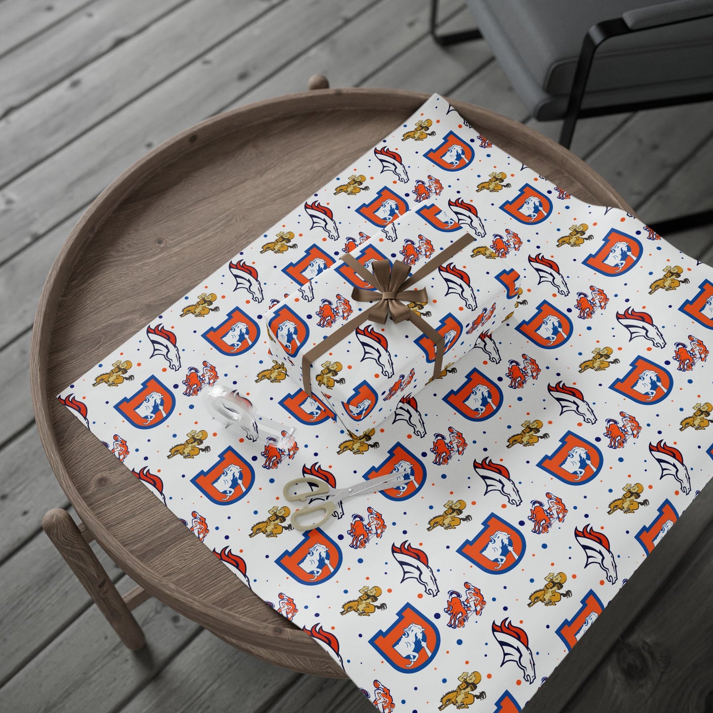 Denver Broncos logo evolution wrapping paper