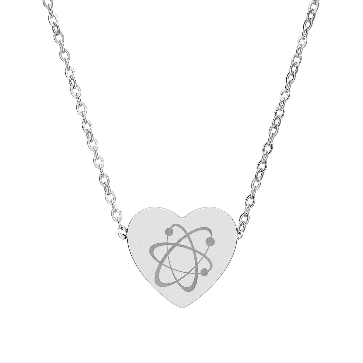 Cosmic Atom Heart Necklace | Engraved Celestial Atom Pendant