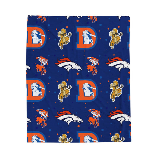 Bronco Logo Velveteen Plush Blanket, Denver Broncos Fan Gift, Soft Fleece Throw, NFL Team Bedding, Sports Decor, Cozy Couch Cover