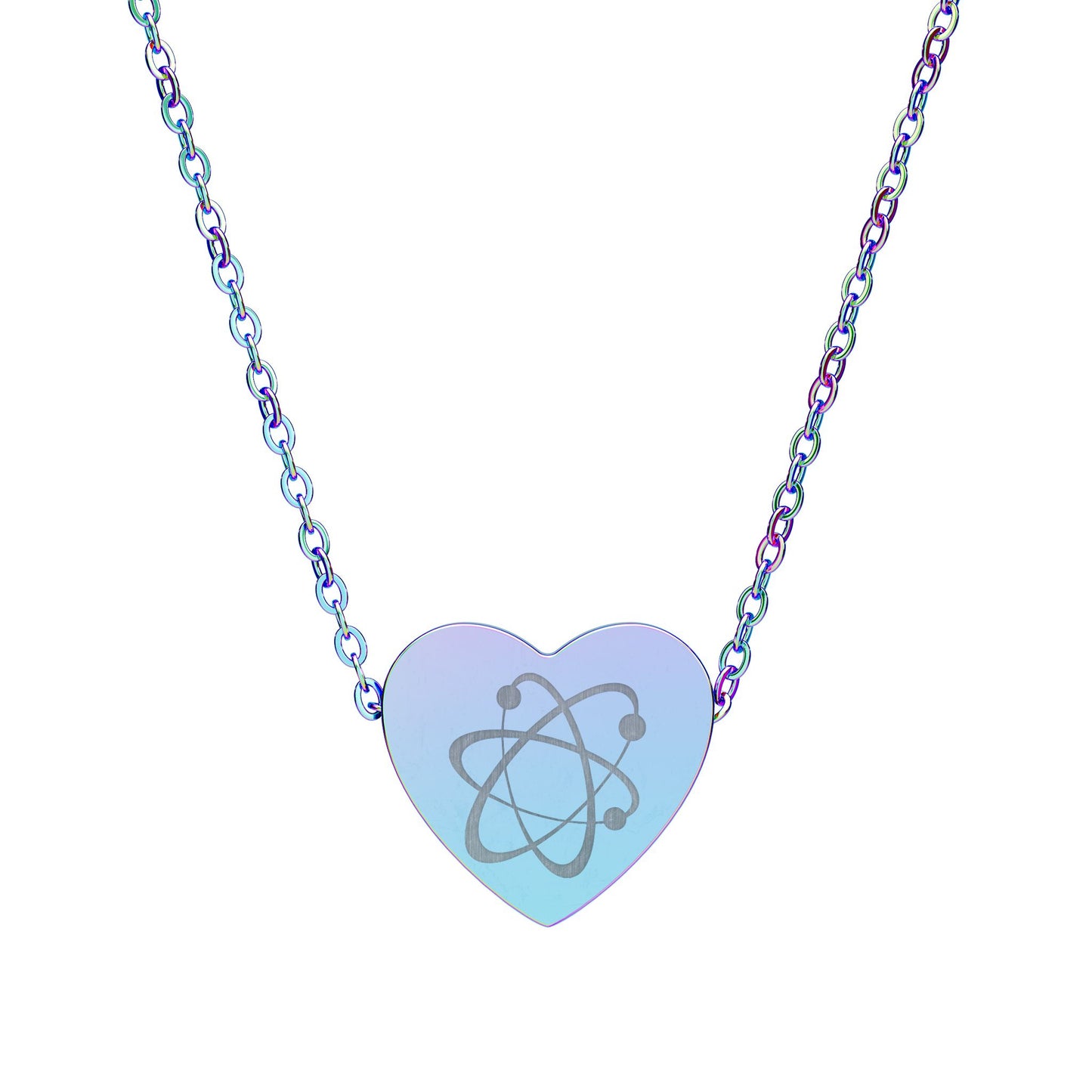 Cosmic Atom Heart Necklace | Engraved Celestial Atom Pendant