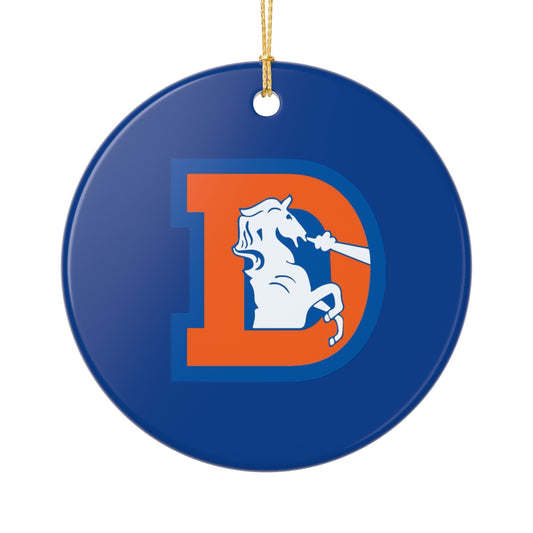 Ceramic Ornaments, Navy Denver broncos design, Holiday Christmas Decor, Oval Baubles, Football Fans Gift, Sports Team Souvenir, Double