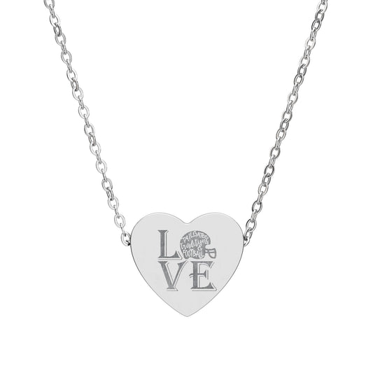 Love Tailgates Traditions, and Football engraving Heart Necklace