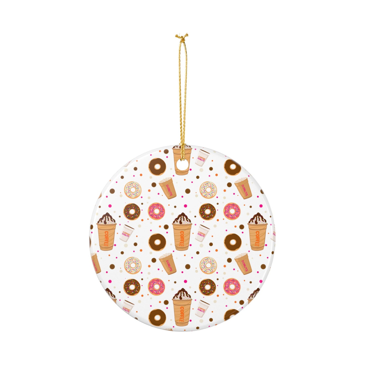 Ceramic Ornaments (2-Side Print) - Dunkin Lovers, Holiday Decor, Christmas Tree Decoration, Gift for Coffee Drinkers, Ornamental Keepsake