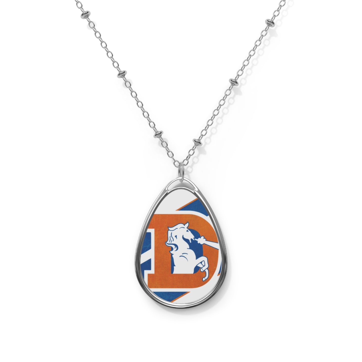 Retro Denver Broncos Pendant Oval Necklace | Vintage Football Team Jewelry