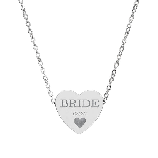 Bride Crew Heart Necklace, Engraved