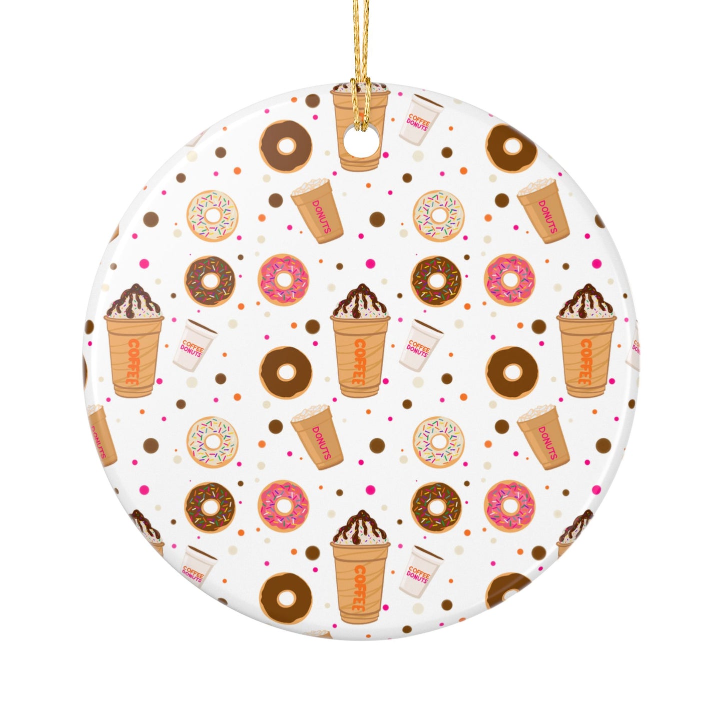 Ceramic Ornaments (2-Side Print) - Dunkin Lovers, Holiday Decor, Christmas Tree Decoration, Gift for Coffee Drinkers, Ornamental Keepsake