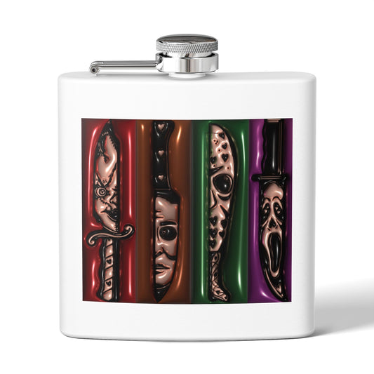 Stainless Steel Flask, Horror Movie Kings, Halloween Characters, 6oz, Gift for Horror Fans, Movie Lover Flask