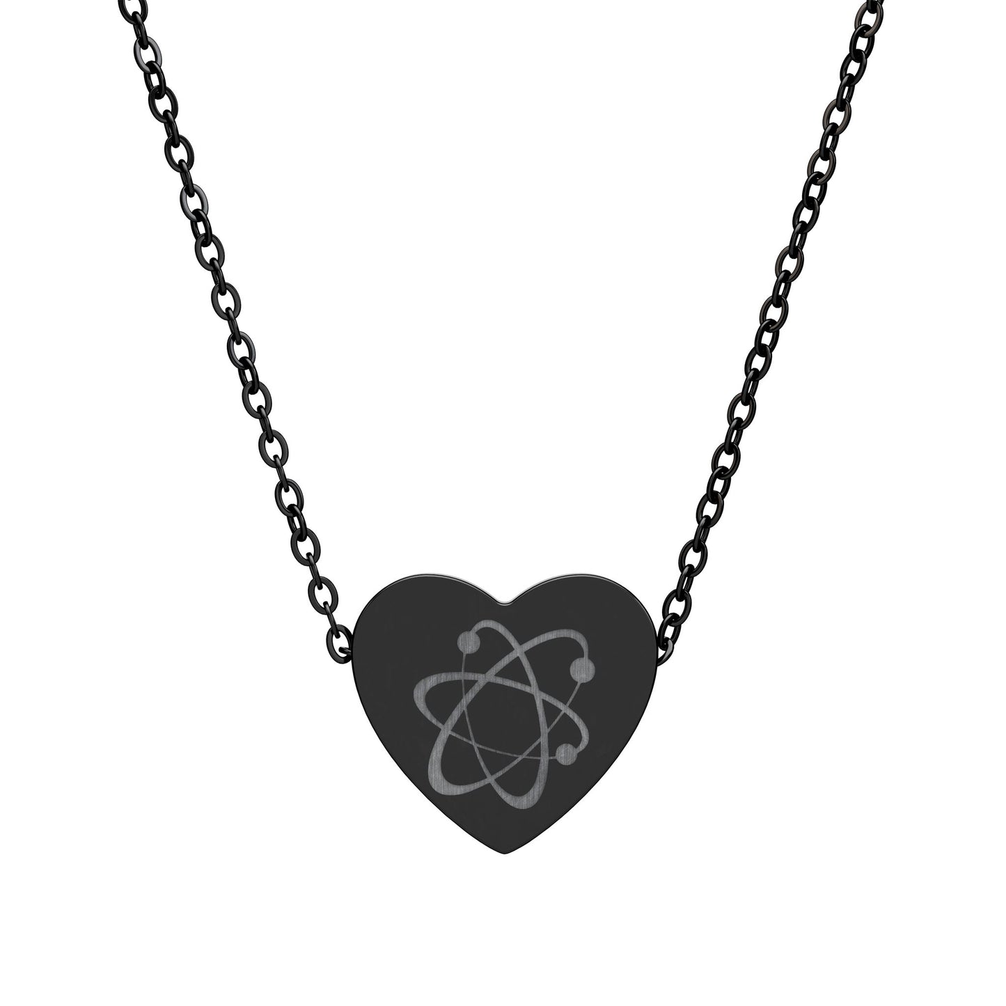 Cosmic Atom Heart Necklace | Engraved Celestial Atom Pendant